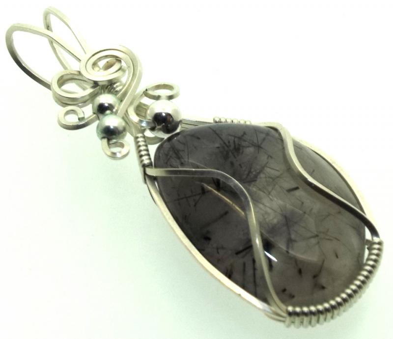 Tourmalated Quartz Sterling Silver Wire Wrapped Pendant 05