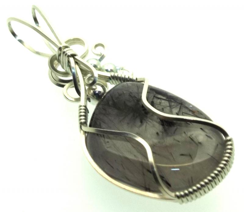 Tourmalated Quartz Sterling Silver Wire Wrapped Pendant 05