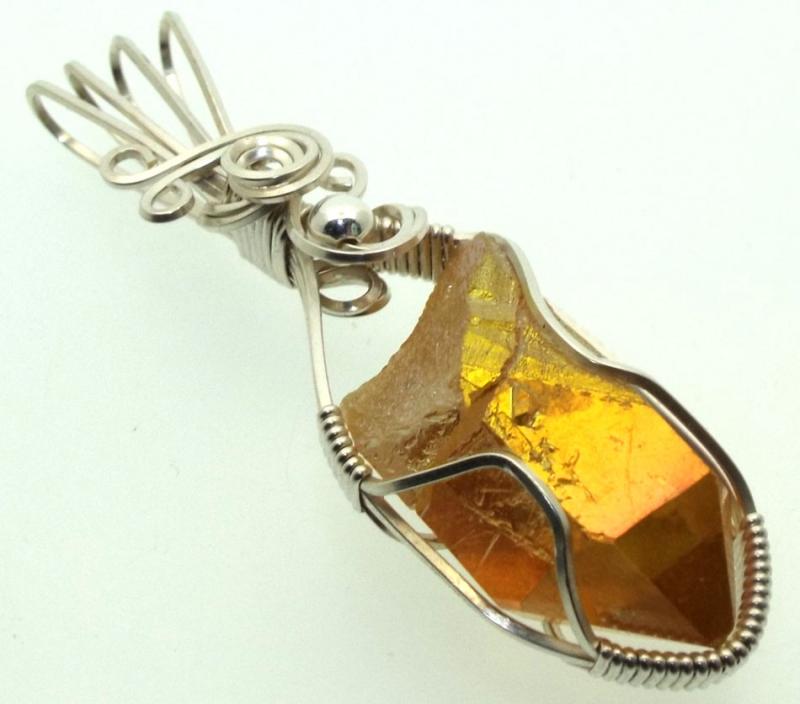 Sunshine Aura Quartz Sterling Silver Wire Wrapped Pendant 02