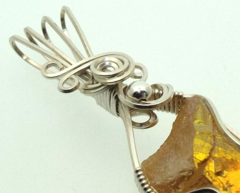 Sunshine Aura Quartz Sterling Silver Wire Wrapped Pendant 02