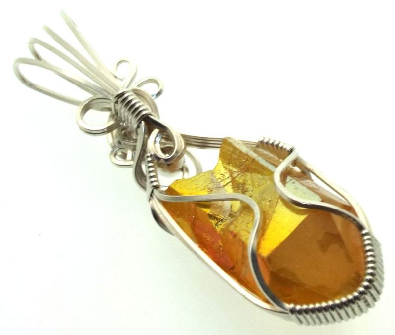 Sunshine Aura Quartz Sterling Silver Wire Wrapped Pendant 02