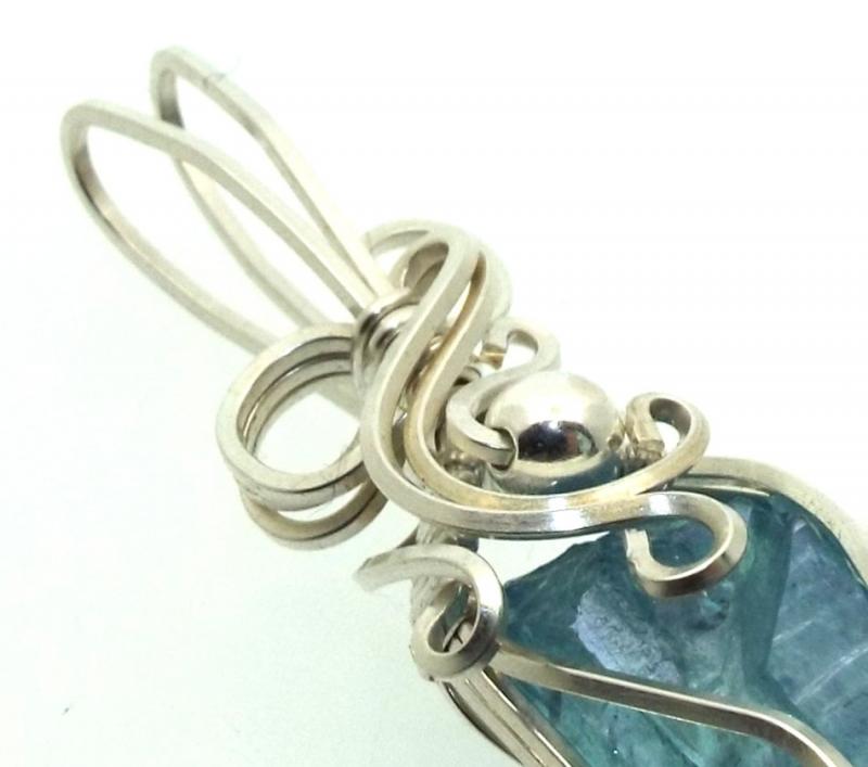 Aqua Aura Quartz Sterling Silver Wire Wrapped Pendant 05