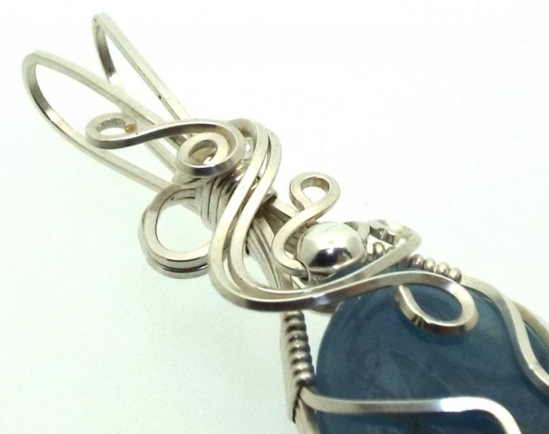 Aquamarine Sterling Silver Wire Wrapped Pendant 03