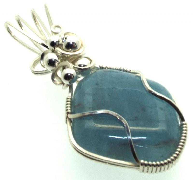 Aquamarine Sterling Silver Wire Wrapped Pendant 05