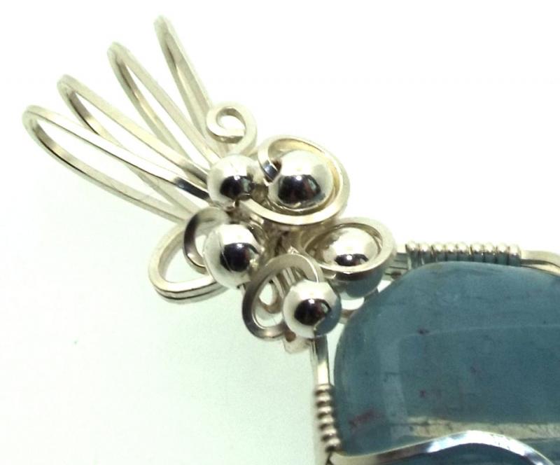 Aquamarine Sterling Silver Wire Wrapped Pendant 05
