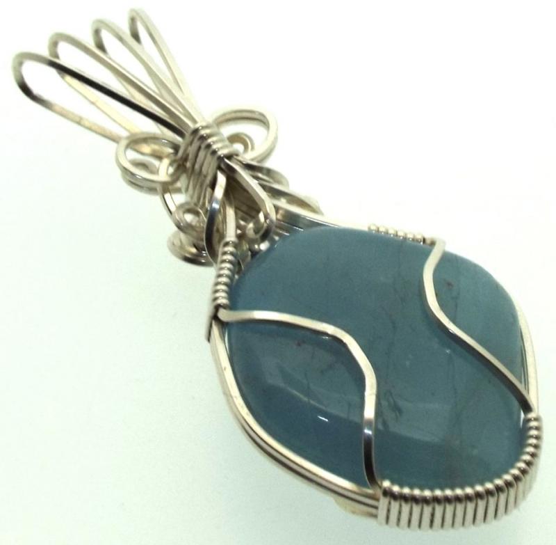 Aquamarine Sterling Silver Wire Wrapped Pendant 05