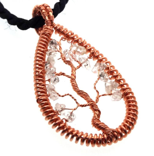 Herkimer Diamond Gemstone Copper Tree of Life Pendant 01