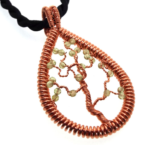 Peridot Gemstone Copper Tree of Life Pendant 02