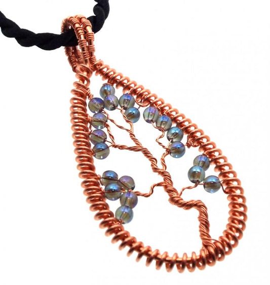 Tanzine Aura Gemstone Copper Tree of Life Pendant 04
