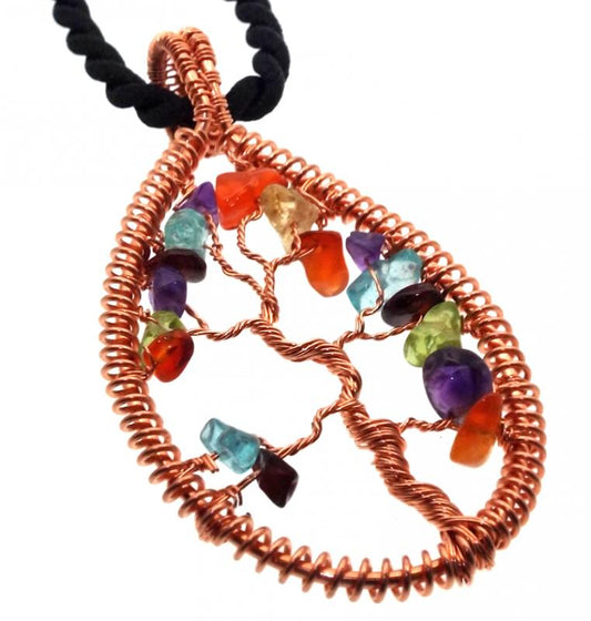 Chakra Gemstone Copper Tree of Life Pendant 05
