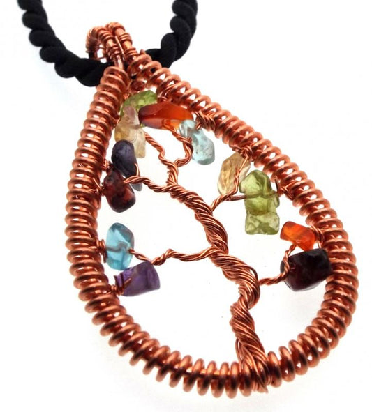 Chakra Gemstone Copper Tree of Life Pendant 07