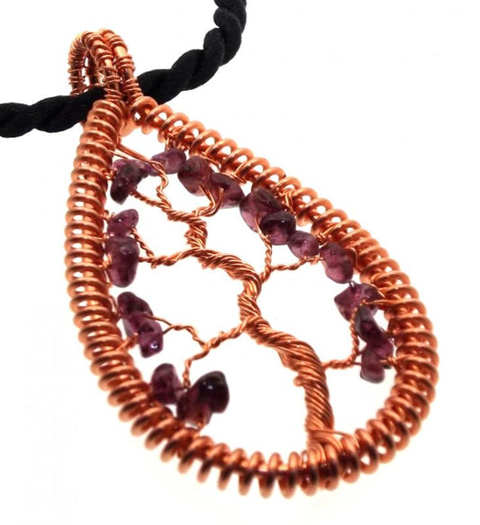 Rhodolite Garnet Gemstone Copper Tree of Life Pendant 08