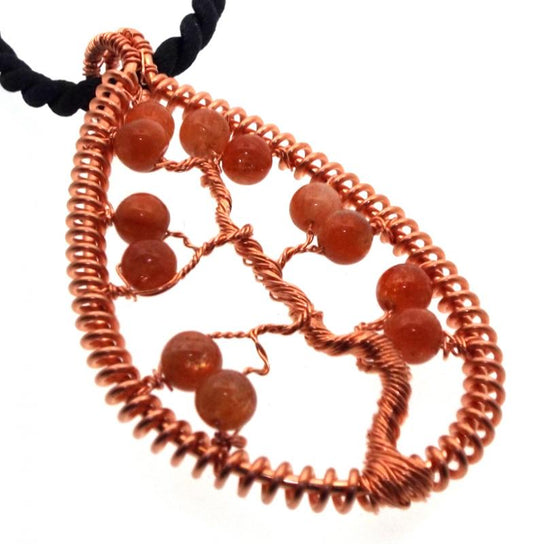 Sunstone Gemstone Copper Tree of Life Pendant 09