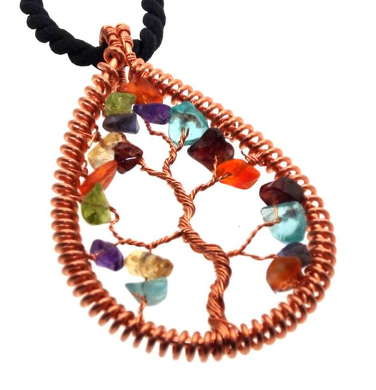 Chakra Gemstone Copper Tree of Life Pendant 10