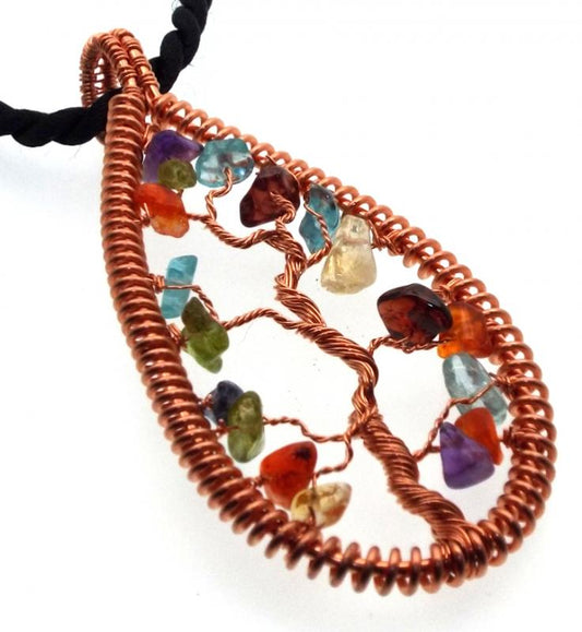 Chakra Gemstone Copper Tree of Life Pendant 13