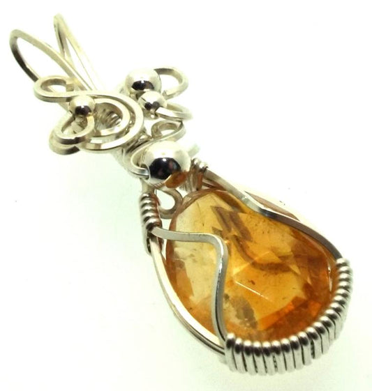 Brazilian Citrine Sterling Silver Wire Wrapped Pendant 01