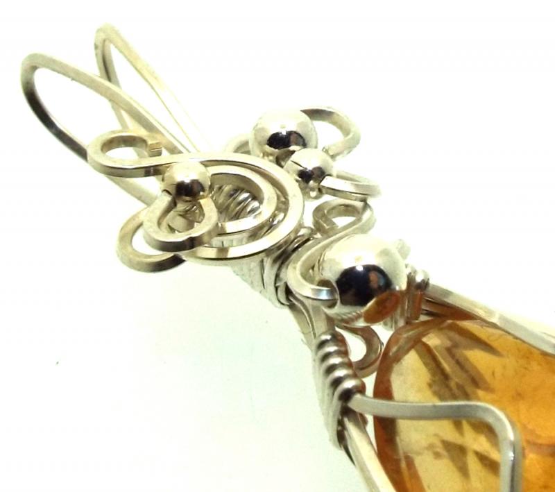 Brazilian Citrine Sterling Silver Wire Wrapped Pendant 01