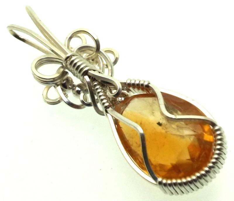 Brazilian Citrine Sterling Silver Wire Wrapped Pendant 01