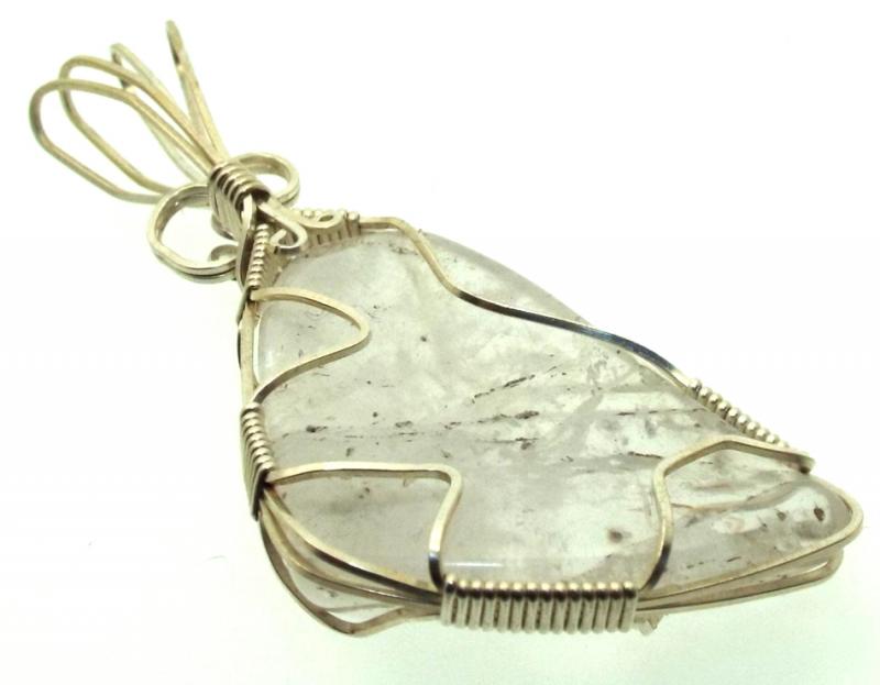 Pollucite Gemstone Sterling Silver Wire Wrapped Pendant 02
