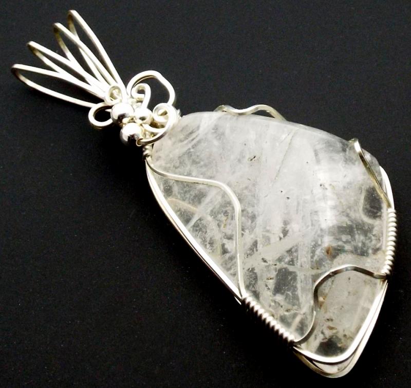 Pollucite Gemstone Sterling Silver Wire Wrapped Pendant 02
