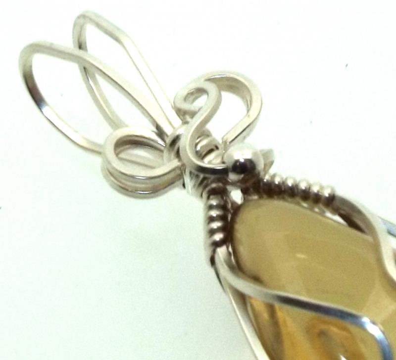 Whiskey Quartz Sterling Silver Wire Wrapped Pendant 01