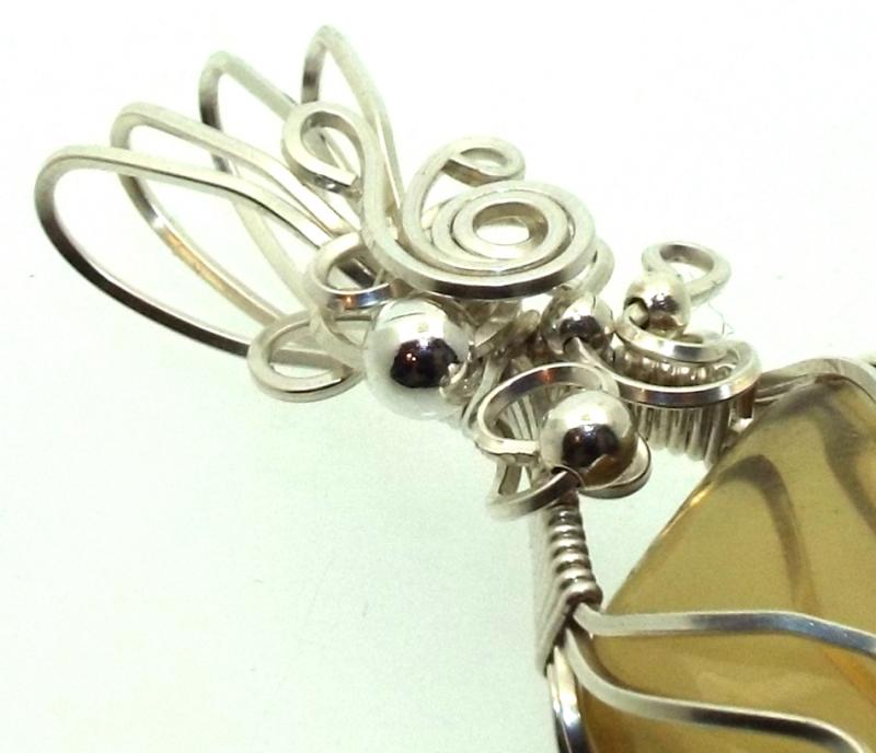 Whiskey Quartz Sterling Silver Wire Wrapped Pendant 02