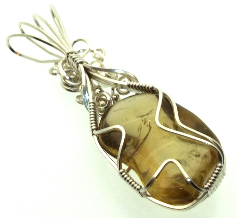 Whiskey Quartz Sterling Silver Wire Wrapped Pendant 03