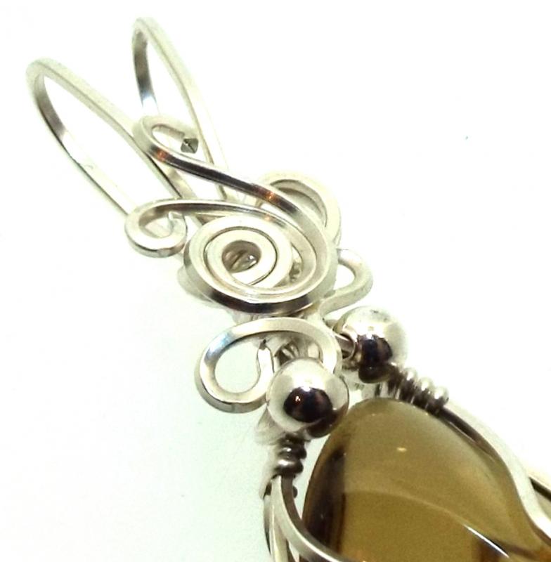 Whiskey Quartz Sterling Silver Wire Wrapped Pendant 04