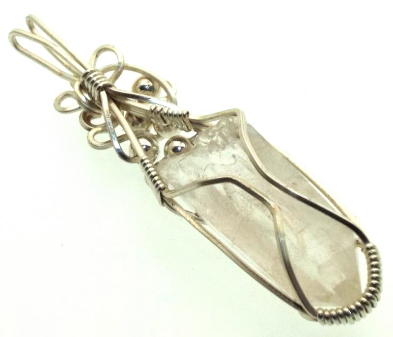 Lemurian Star Seed Lazer Quartz Sterling Silver Wire Wrapped Pendant 03