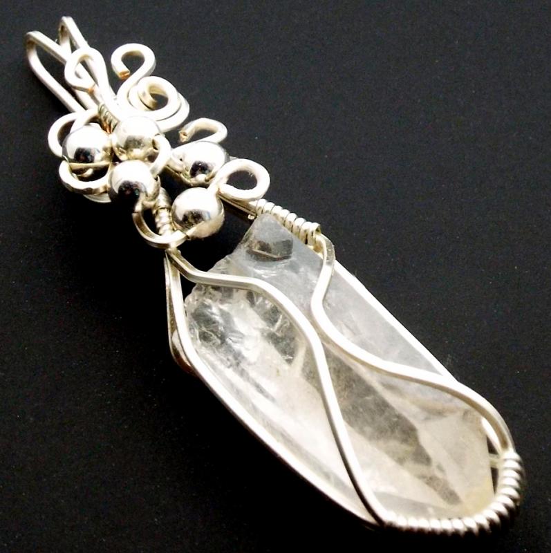 Lemurian Star Seed Lazer Quartz Sterling Silver Wire Wrapped Pendant 03