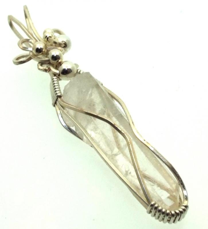 Lemurian Star Seed Lazer Quartz Sterling Silver Wire Wrapped Pendant 05