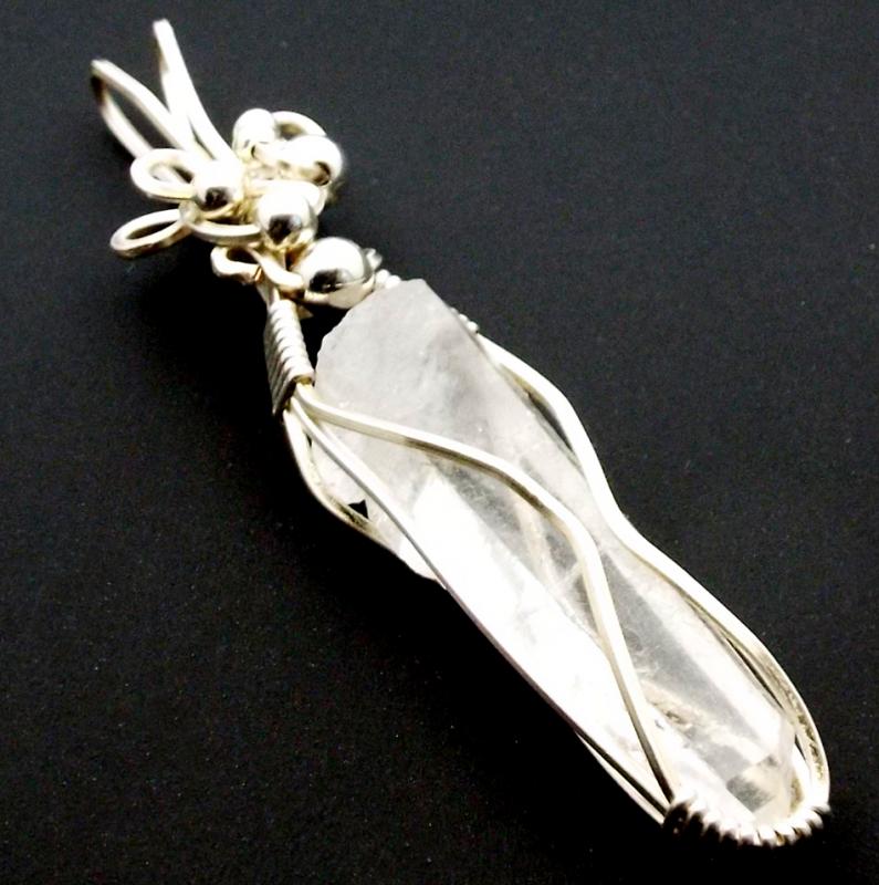 Lemurian Star Seed Lazer Quartz Sterling Silver Wire Wrapped Pendant 05