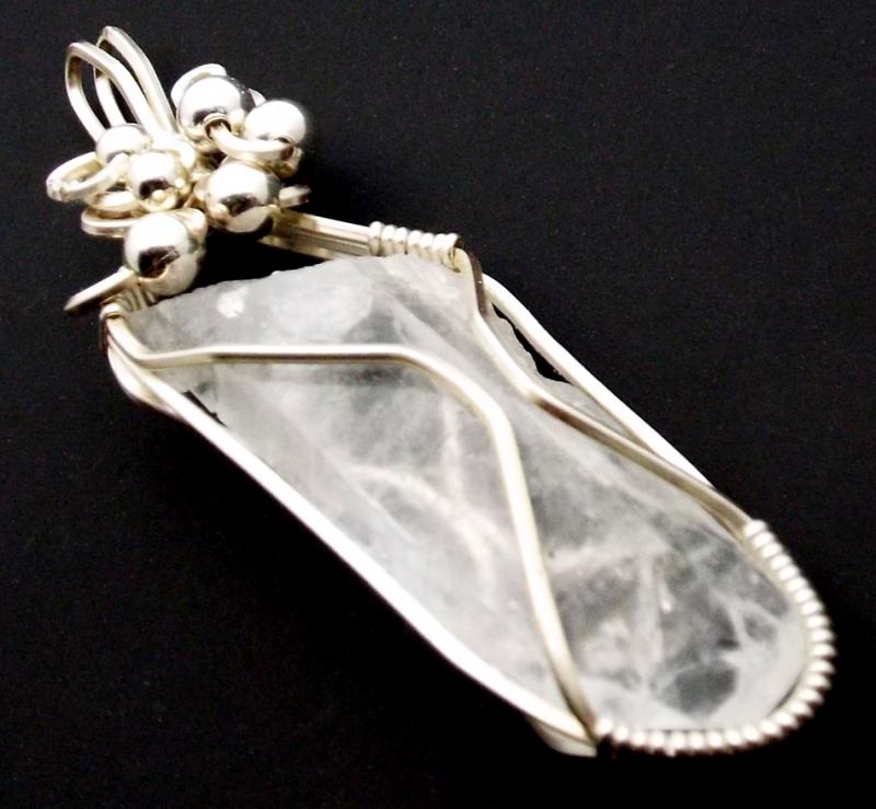 Lemurian Star Seed Lazer Quartz Sterling Silver Wire Wrapped Pendant 07