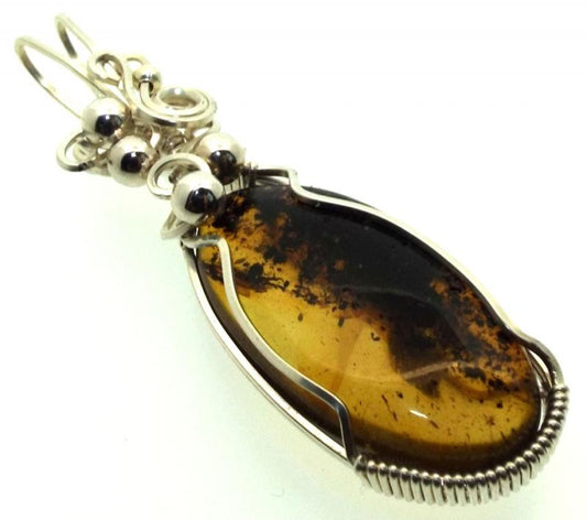Baltic Amber Sterling Silver Wire Wrapped Pendant 04