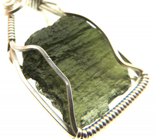 Moldavite Gemstone Sterling Silver Wire Wrapped Pendant 03