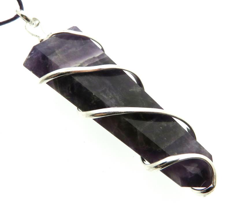 Amethyst Faceted Point Spiral Wire Wrapped Pendant