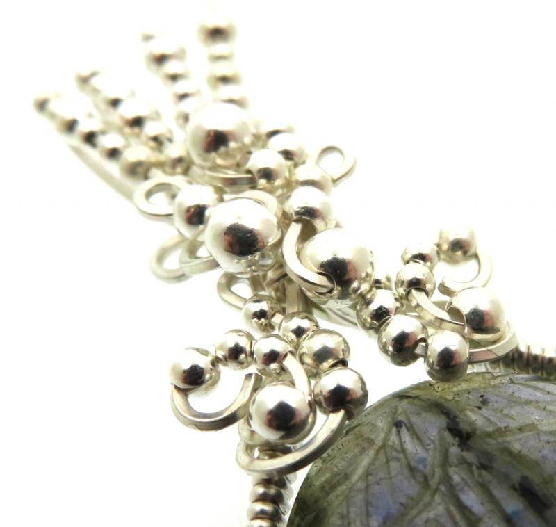 Hand Carved Labradorite Sterling Silver Wire Wrapped Pendant 01