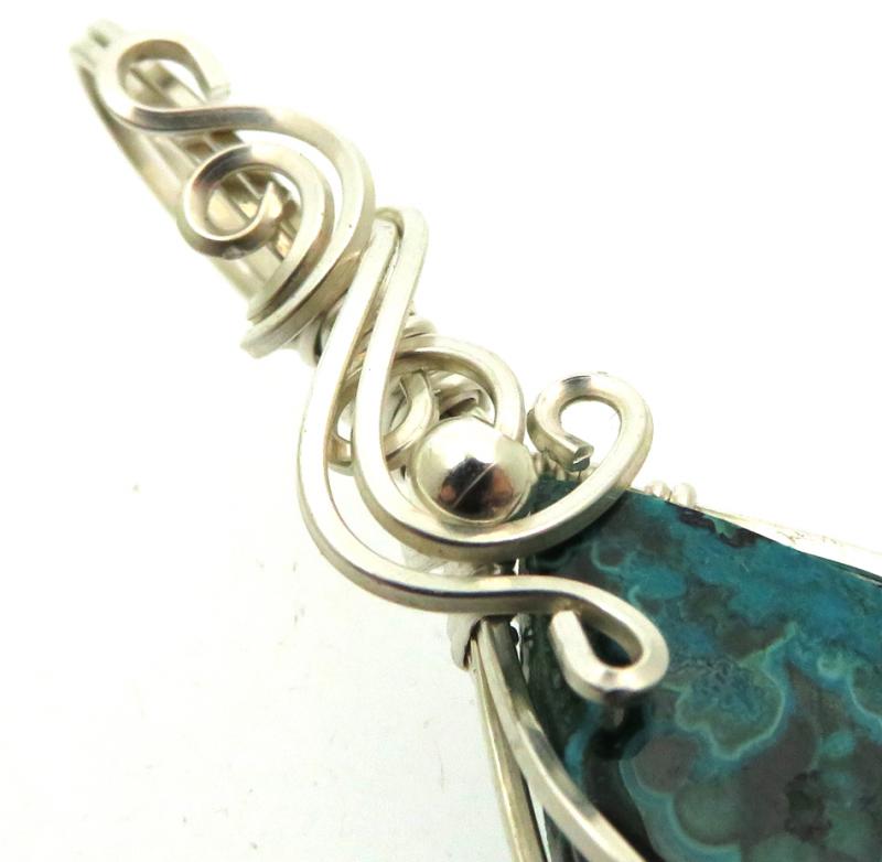 Chrysocolla Sterling Silver Wire Wrapped Pendant 05