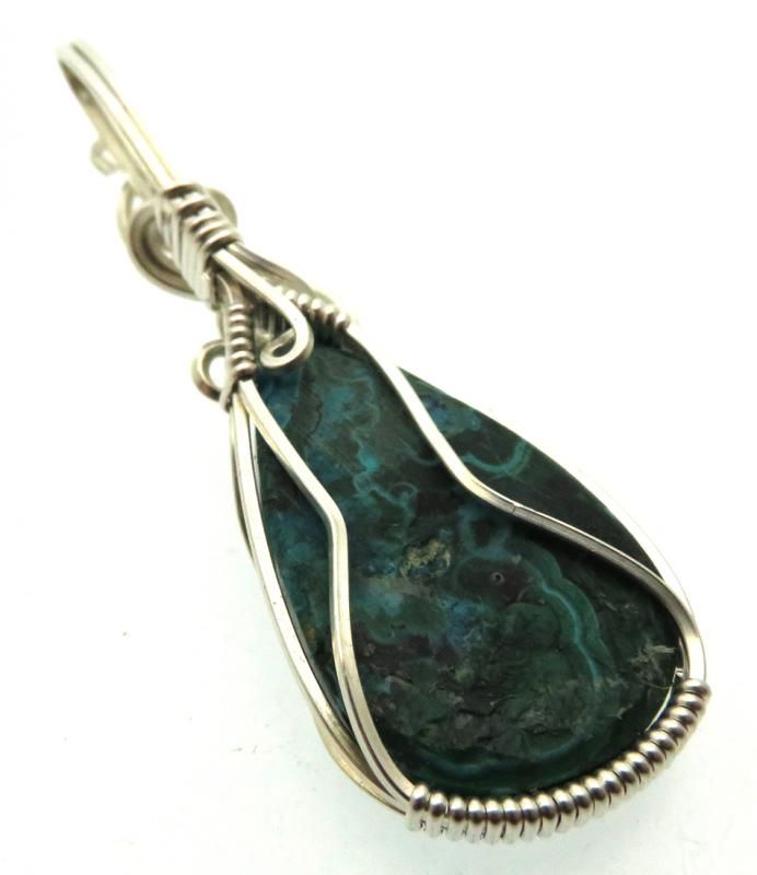 Chrysocolla Sterling Silver Wire Wrapped Pendant 05