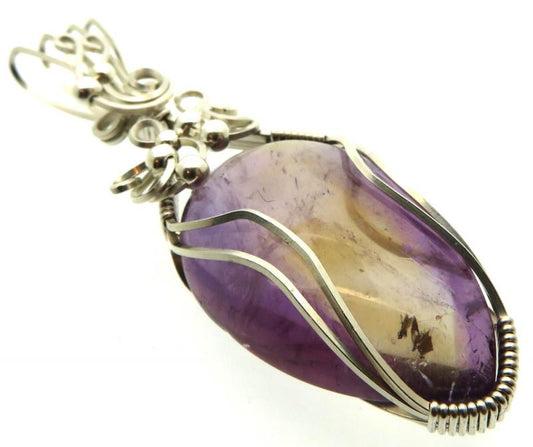 Ametrine Gemstone Sterling Silver Wire Wrapped Pendant 02