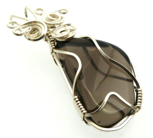 Smoky Quartz Silver Filled Wire Wrapped Pendant 10