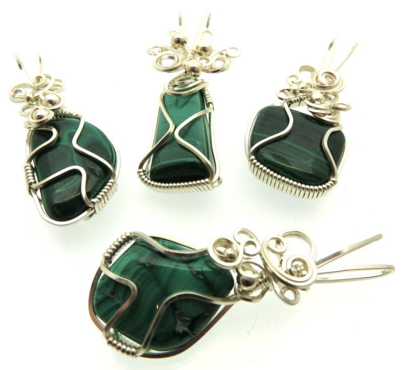 Lucky Dip Malachite Silver Plated Wire Wrapped Pendant