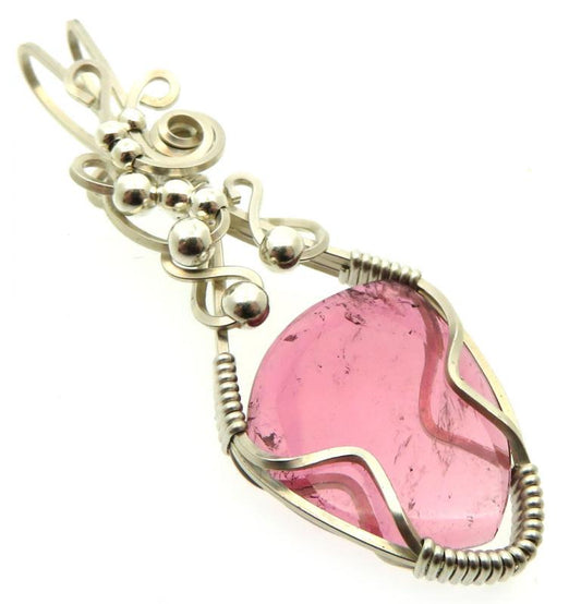 Pink Tourmaline Sterling Silver Wire Wrapped Pendant 01