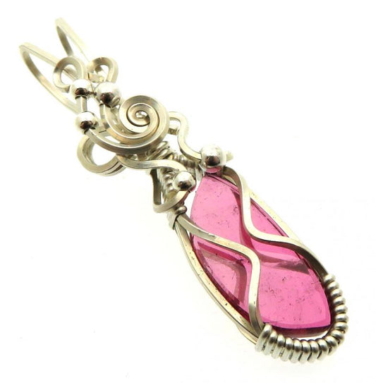 Pink Tourmaline Sterling Silver Wire Wrapped Pendant 02