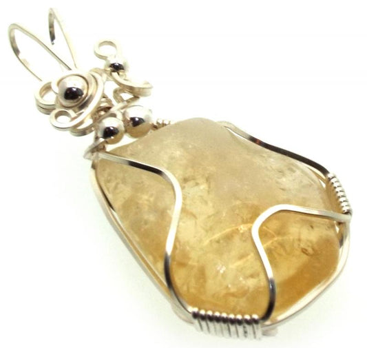Citrine Silver Plated Wire Wrapped Pendant 07