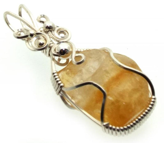 Citrine Silver Plated Wire Wrapped Pendant 08
