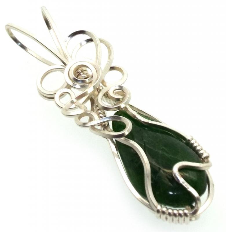 Diopside Silver Plated Wire Wrapped Pendant 02