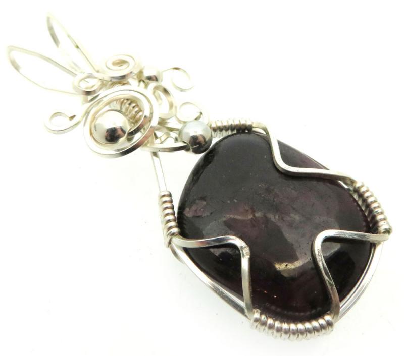 Indian Ruby Silver Plated Wire Wrapped Pendant 02