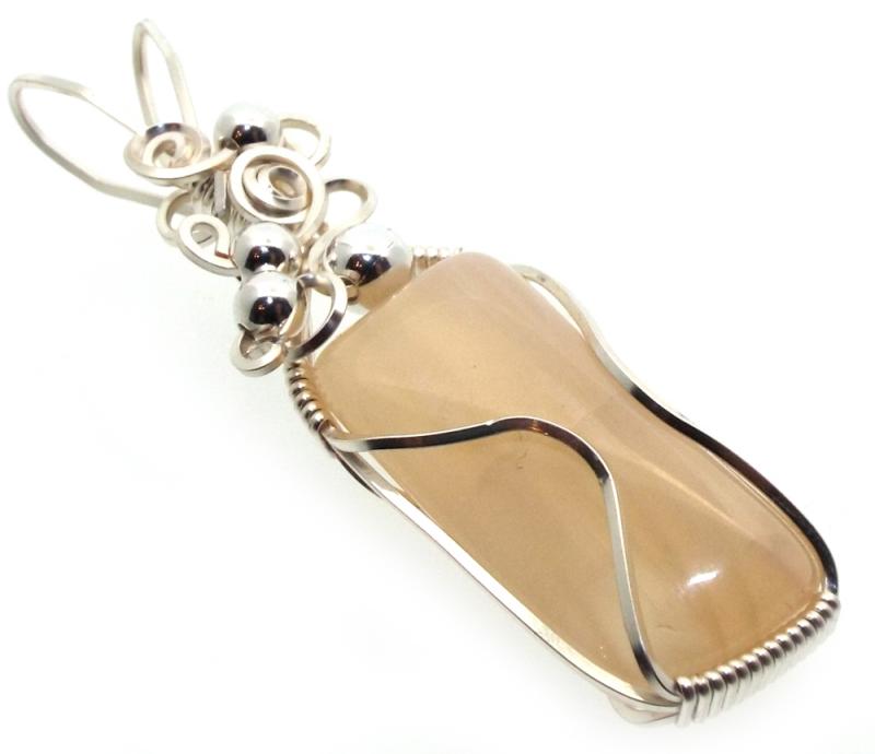 Indian Moonstone Gemstone Silver Plated Wrapped Pendant 02