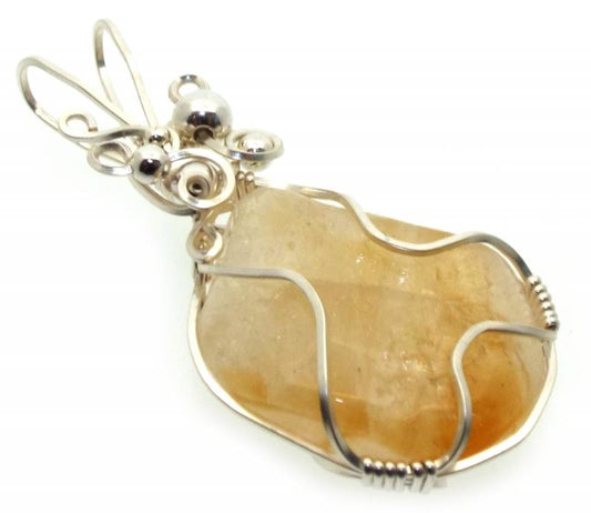 Citrine Silver Plated Wire Wrapped Pendant 03